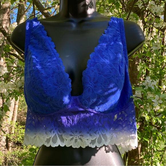 Womens Blue Lace Bralette With Removable Pads Crossover Back Straps Adjustable - Picture 7 of 7